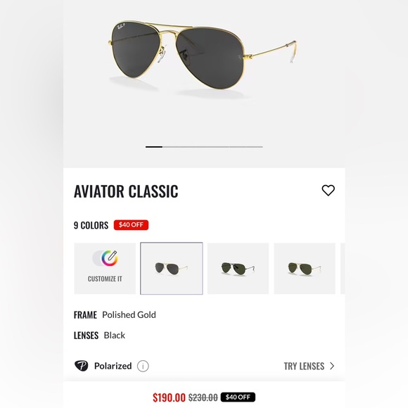 Ray-Ban Aviator Classic Polished Gold/Black - Picture 3 of 7